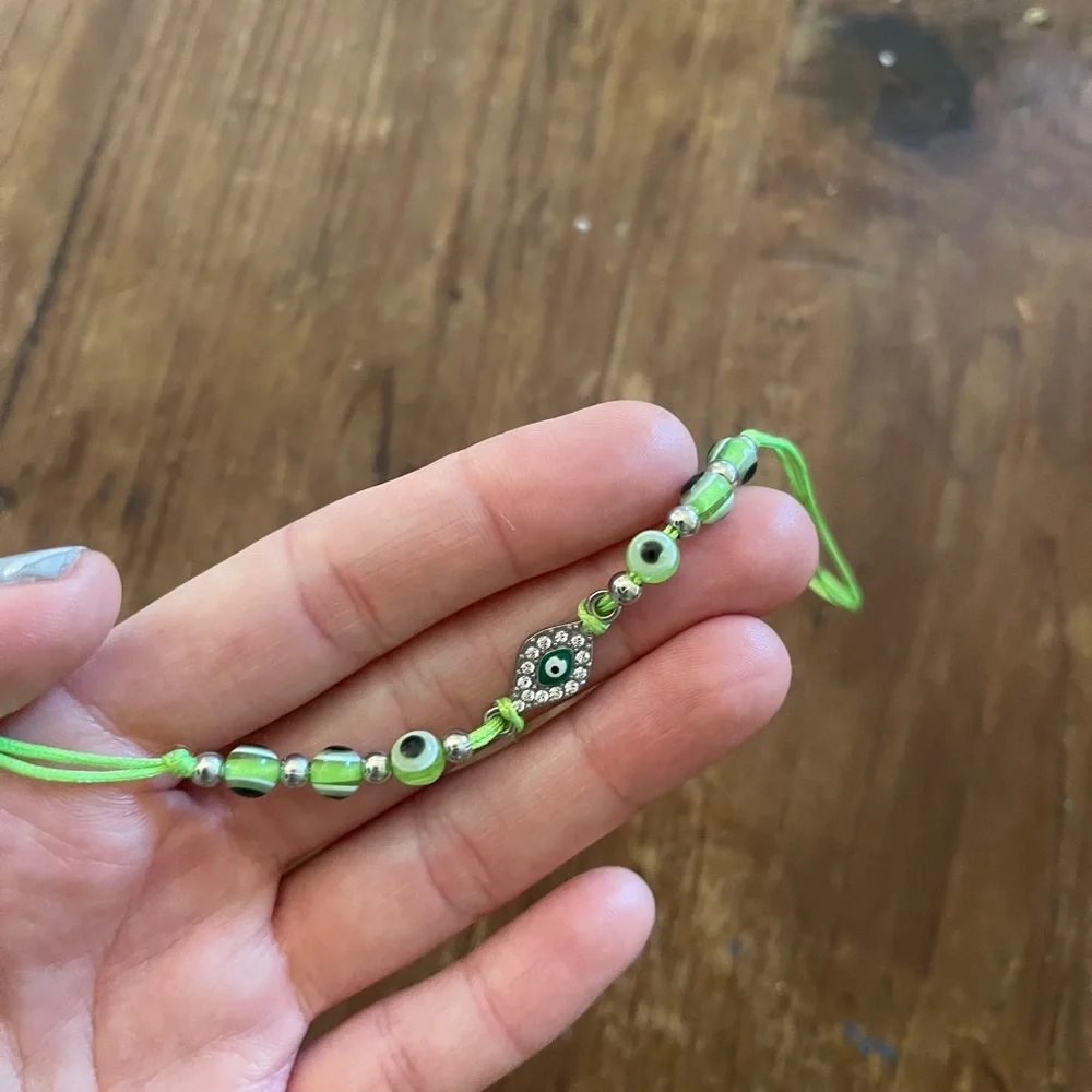 New Evil Eye Bracelet green crystal face tie